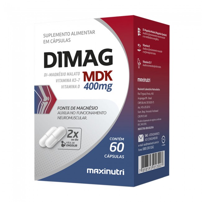 Dimag MDK Di-Magnésio Malato + Vitamina D3 e K2-7 60 Cápsulas