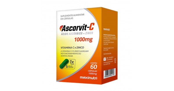 AscorVit C 1000mg Vitamina C Zinco 60 Cápsulas