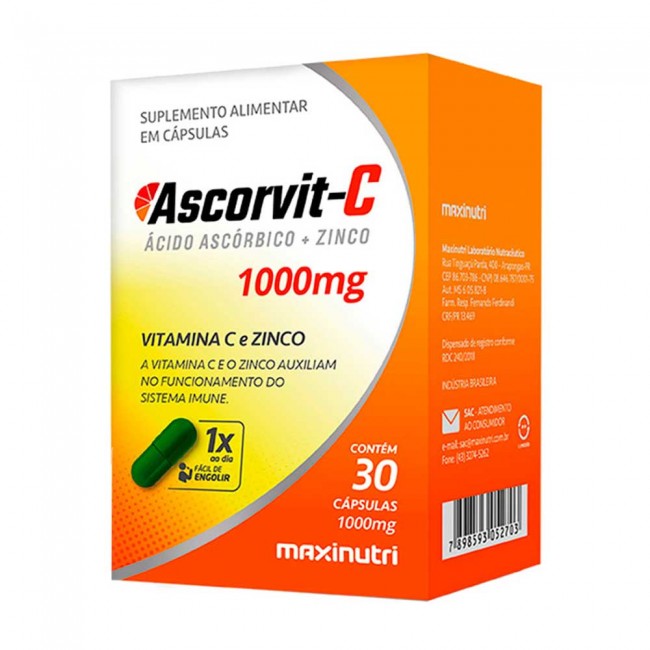 AscorVit C 1000mg Vitamina C e Zinco 30 Cápsulas