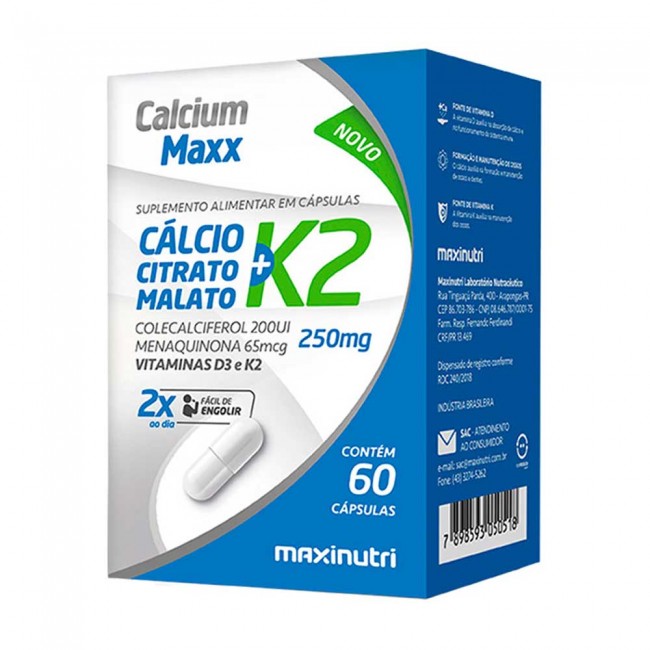 Calcium Maxx Cálcio Citrato Malato K2 60 Cápsulas