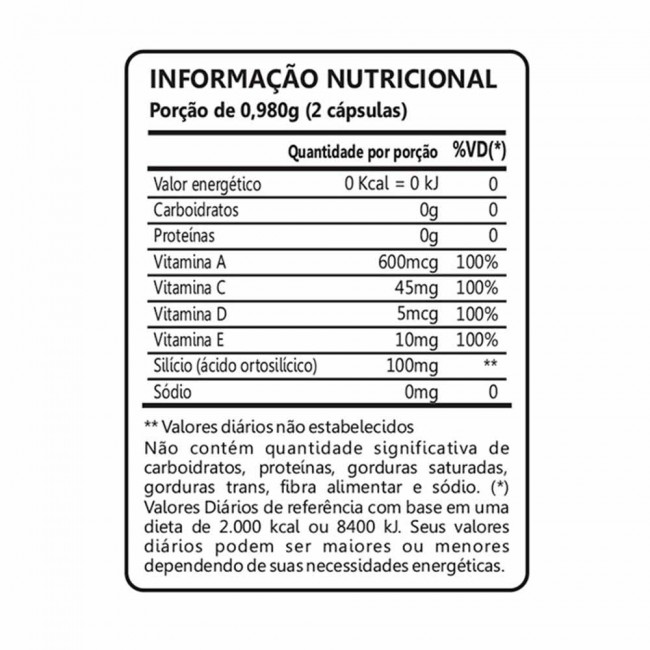 Silício + Vitaminas A-C-D-E 100mg 60 Cápsulas