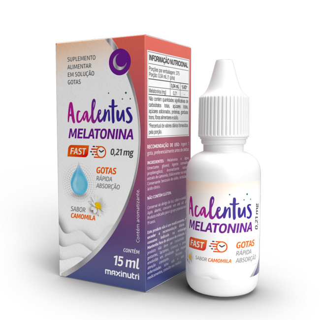 Acalentus Melatonina + Camomila 210mcg Gotas 15ml Maxinutri Acalentus Melatonina + Camomila 210mcg Gotas 15ml Maxinutri