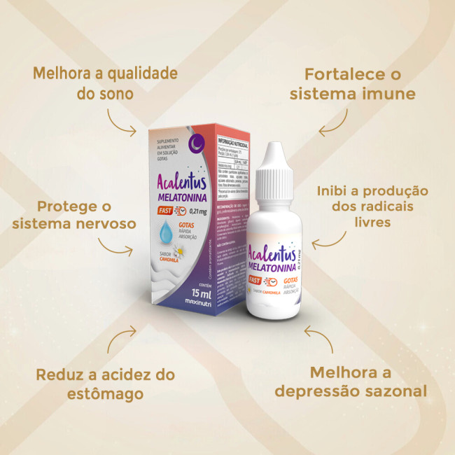 Acalentus Melatonina + Camomila 210mcg Gotas 15ml Maxinutri Acalentus Melatonina + Camomila 210mcg Gotas 15ml Maxinutri