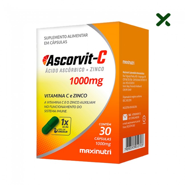 AscorVit C 1000mg Vitamina C e Zinco 30 Cápsulas