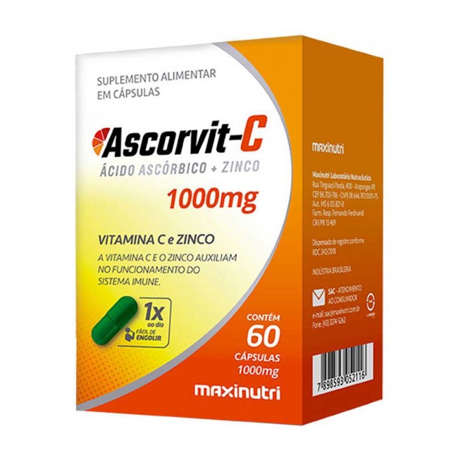 AscorVit Fonte de Vitamina C 1000mg 60 Cápsulas Maxinutri