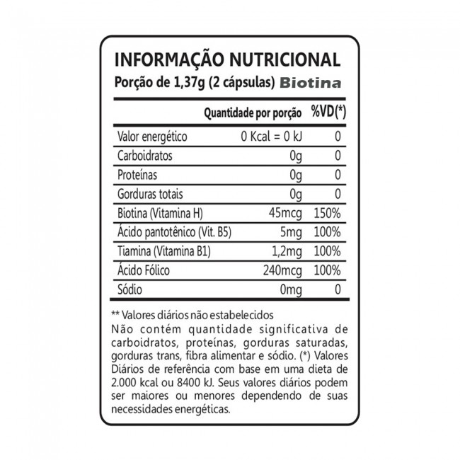 Biotina Vitamina B1 B5 Ácido Fólico 60 Cápsulas