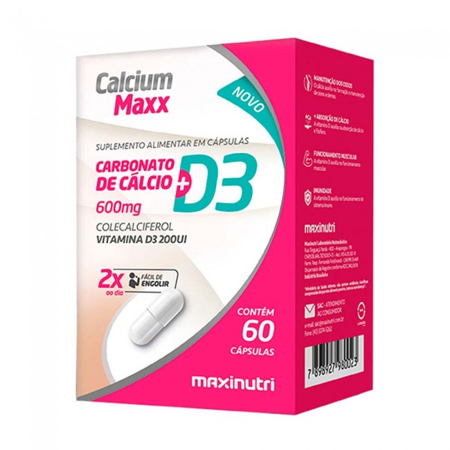 Calcium Maxx Cálcio D3 600mg 60 Cápsulas