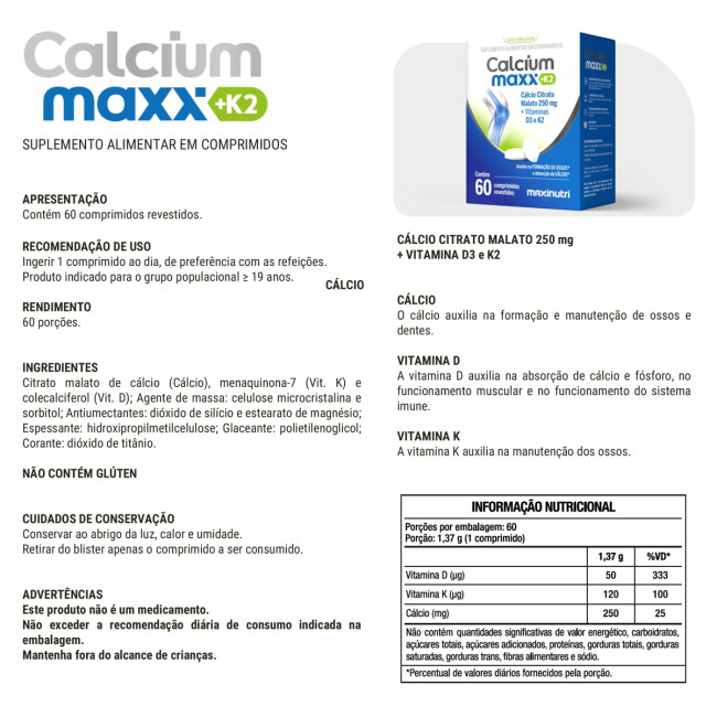 Calcium Maxx K2 Cálcio Citrato Malato 250mg Calcium Maxx K2 Cálcio Citrato Malato 250mg