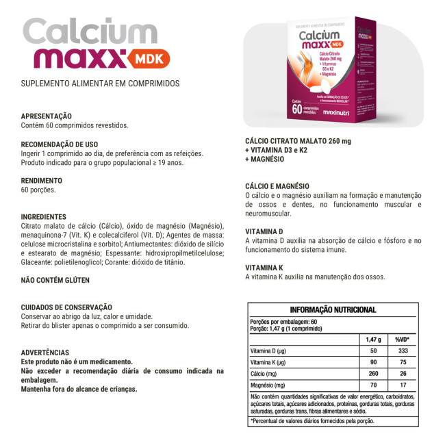 Calcium Maxx MDK Cálcio Citrato Malato 260mg Calcium Maxx MDK Cálcio Citrato Malato 260mg