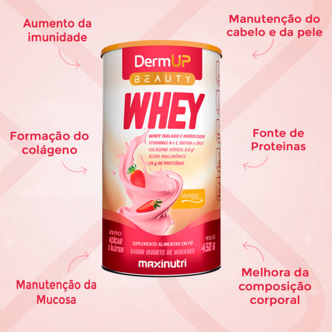 DermUp Beauty Whey Sabor Iogurte de Morango 450g Maxinutri DermUp Beauty Whey Sabor Iogurte de Morango 450g Maxinutri