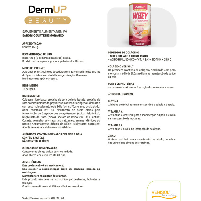 DermUp Beauty Whey Sabor Iogurte de Morango 450g Maxinutri DermUp Beauty Whey Sabor Iogurte de Morango 450g Maxinutri