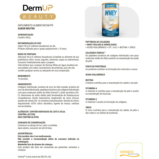 DermUp Beauty Whey Sabor Neutro 450g Maxinutri DermUp Beauty Whey Sabor Neutro 450g Maxinutri