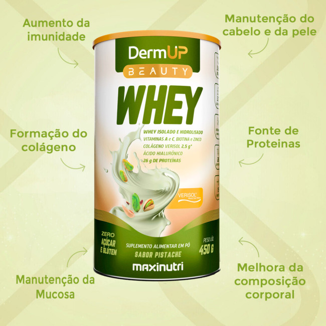 DermUp Beauty Whey Sabor Pistache 450g Maxinutri DermUp Beauty Whey Sabor Pistache 450g Maxinutri
