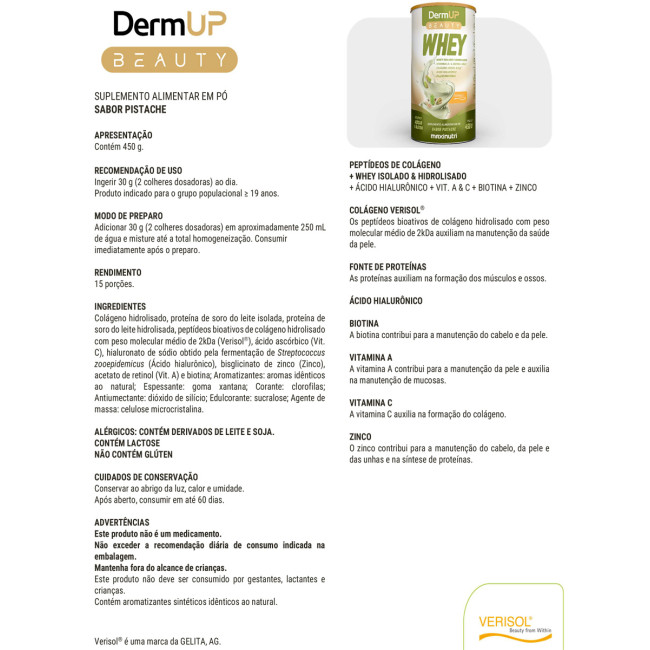 DermUp Beauty Whey Sabor Pistache 450g Maxinutri DermUp Beauty Whey Sabor Pistache 450g Maxinutri