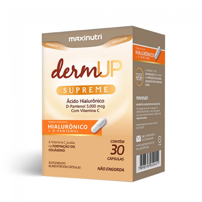 DermUp Supreme Ácido Hialurônico D-Pantenol 30 Cápsulas