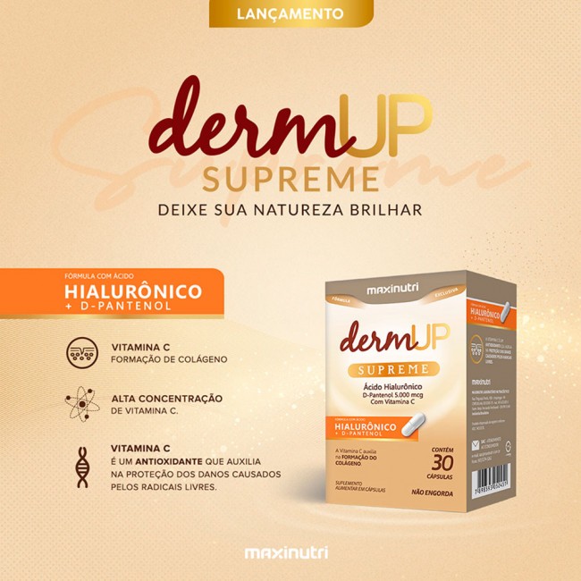 DermUp Supreme Ácido Hialurônico D-Pantenol 30 Cápsulas