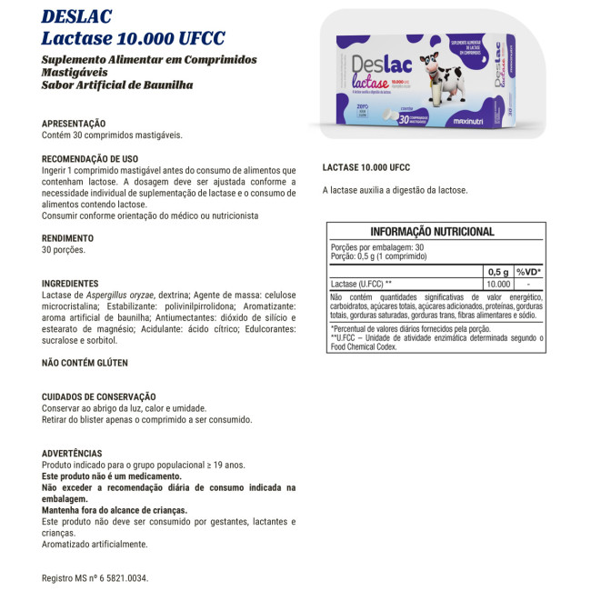 Deslac Mastigável 30 Cápsulas Maxinutri Deslac Mastigável 30 Cápsulas Maxinutri