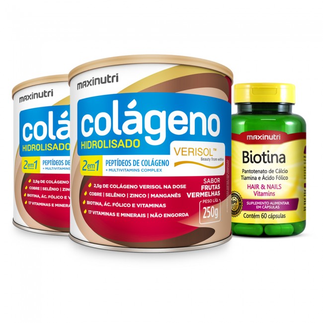 Kit 02 Colageno Verisol Frutas Vermelhas 250g + Biotina 60 Cápsulas