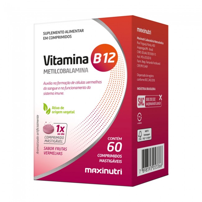 Vitamina B12 Mastigável Zero Açucar 60 Comprimidos